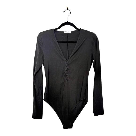 Reformation Avalon Lace Up Bodysuit in Black Size L - Picture 1 of 4